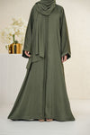 Imported TikTok Crinkle Nida Fabric Abaya for women in green color – front full view showing elegant drape and modest fit