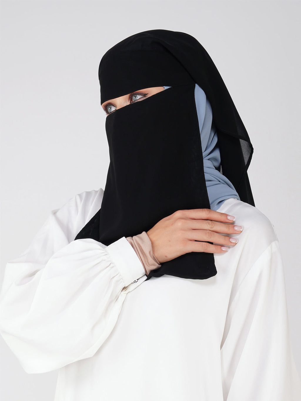Premium Double Layer Black Niqab – Breathable Medina Style Side View