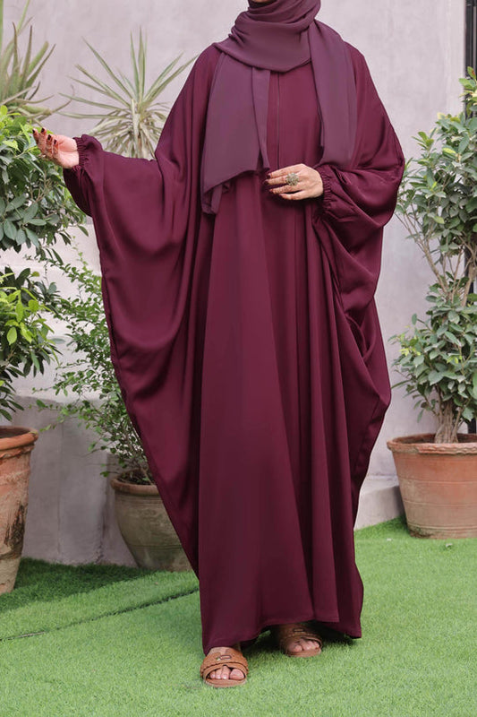 Maroon Premium Nida Fabric Kaftan front full view highlighting graceful fall and refined drape