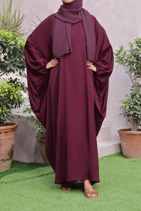 Premium Nida Fabric Maroon Kaftan for women – front full view showing elegant drape, soft texture, and modest fit